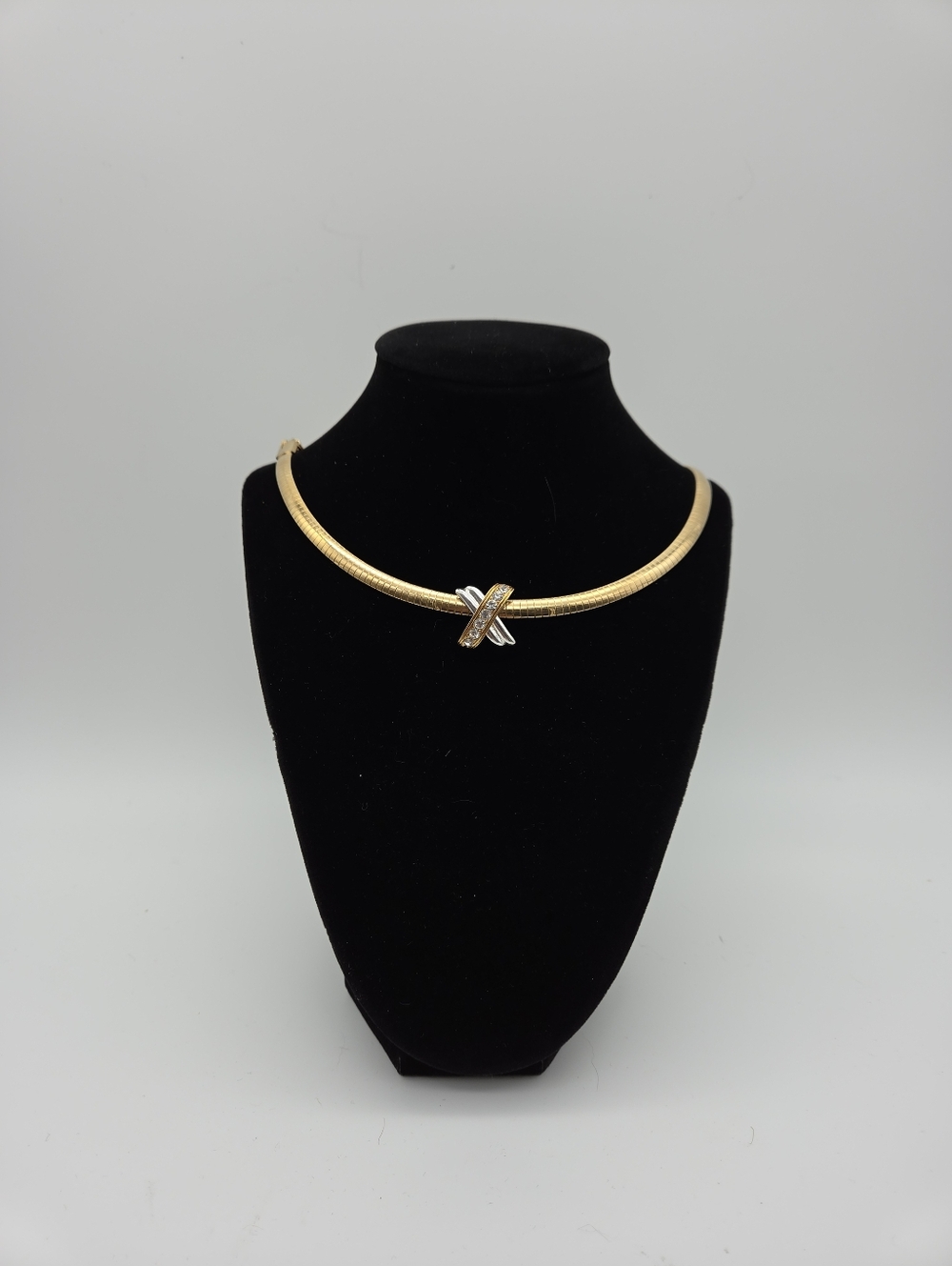 Avon Vintage Two Tone Rhinestone X Slider Omega Choker Necklace